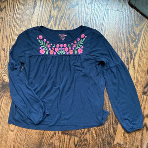 Girls Joe Fresh Top Size L Blue Floral Long Sleeve